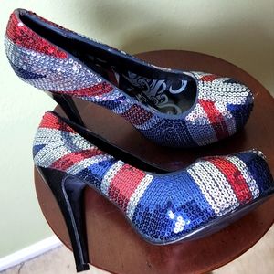 Just Fabulous UK Flag Sequined Heels Size 9